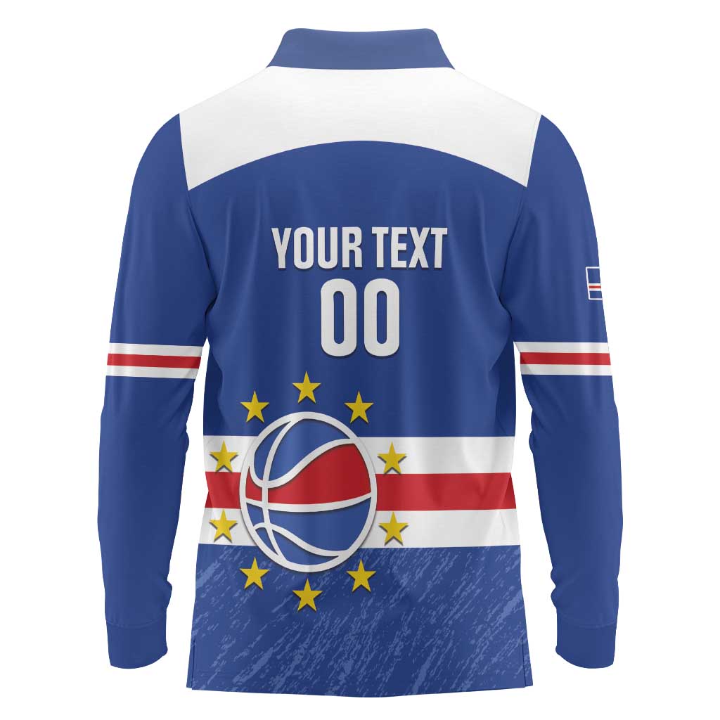 Cape Verde Basketball Custom Long Sleeve Polo Shirt Come On Blue Sharks - Wonder Print Shop