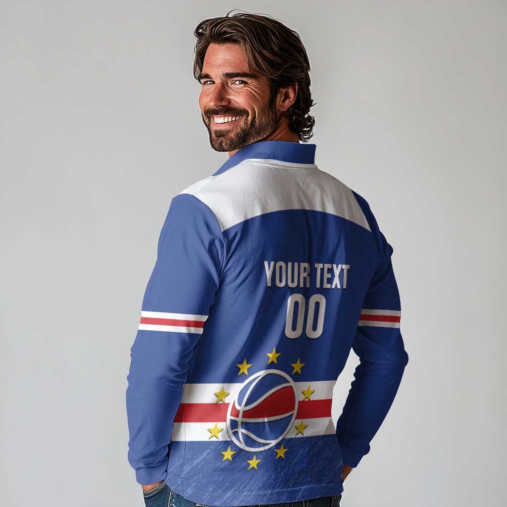 Cape Verde Basketball Custom Long Sleeve Polo Shirt Come On Blue Sharks - Wonder Print Shop
