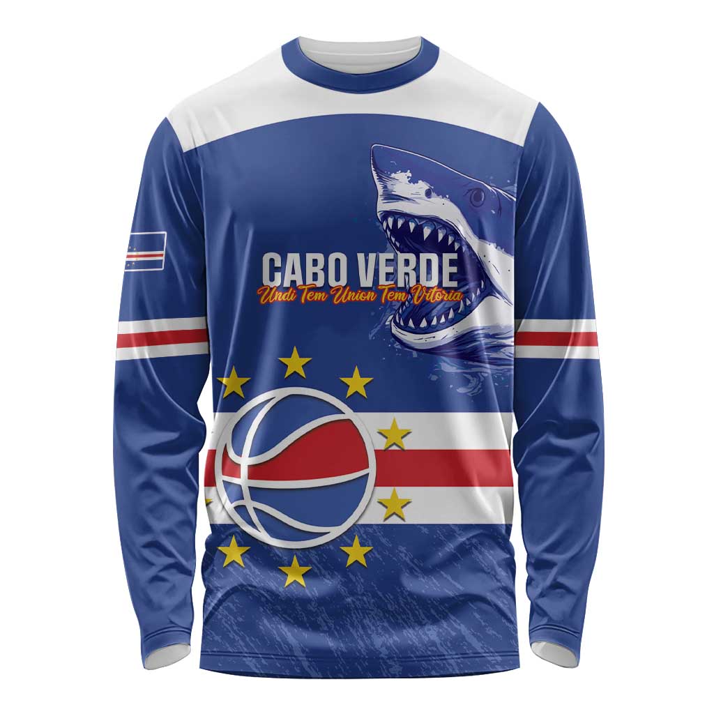 Cape Verde Basketball Custom Long Sleeve Shirt Come On Blue Sharks - Wonder Print Shop