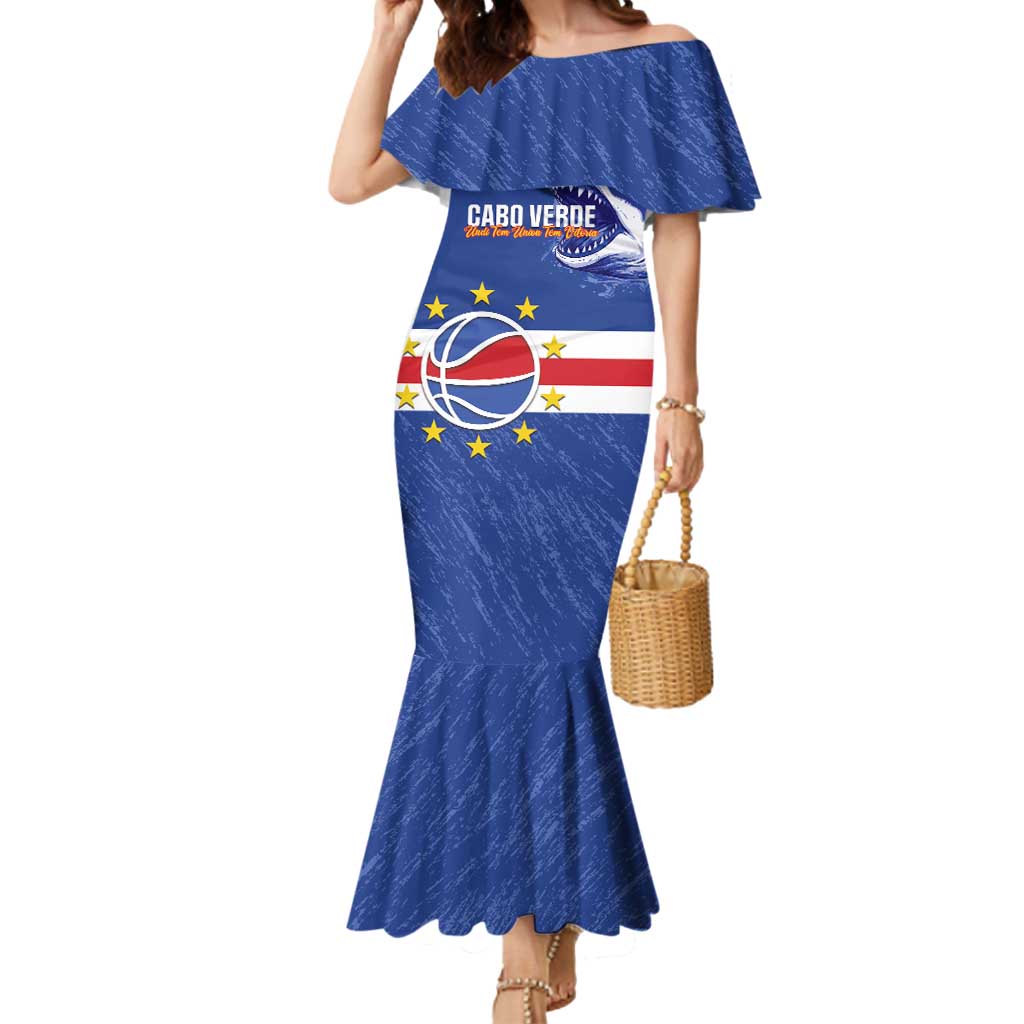 Cape Verde Basketball Custom Mermaid Dress Come On Blue Sharks - Wonder Print Shop