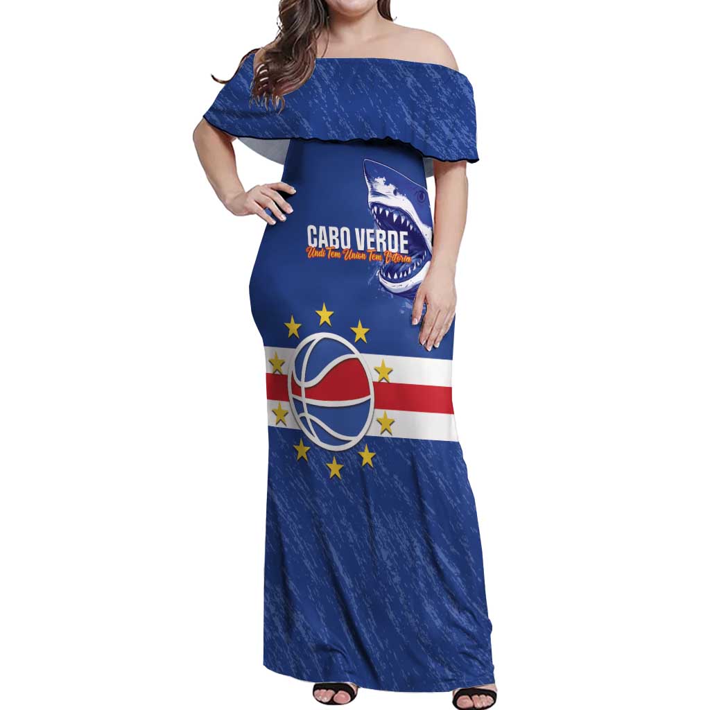Cape Verde Basketball Custom Off Shoulder Maxi Dress Come On Blue Sharks - Wonder Print Shop