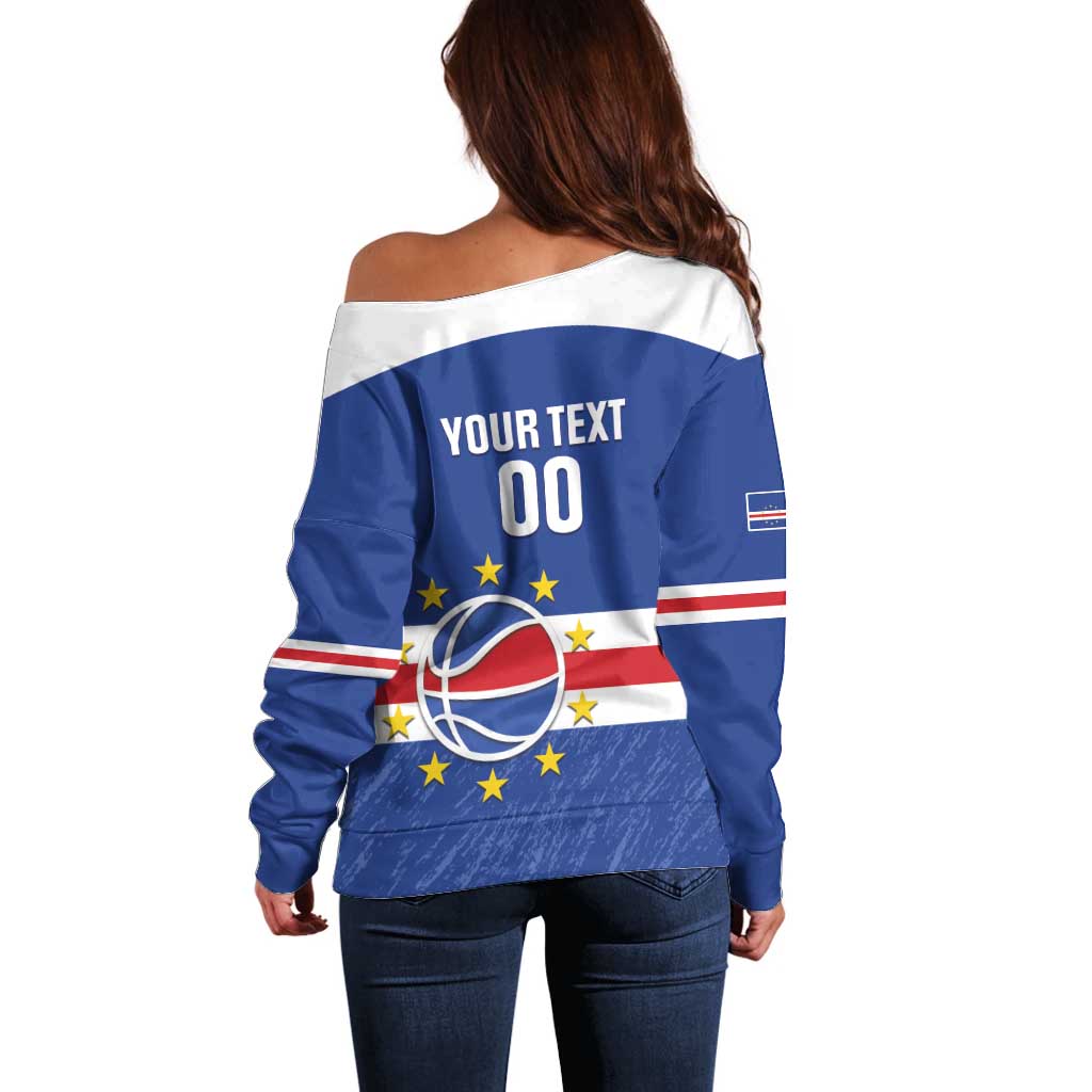 Cape Verde Basketball Custom Off Shoulder Sweater Come On Blue Sharks - Wonder Print Shop