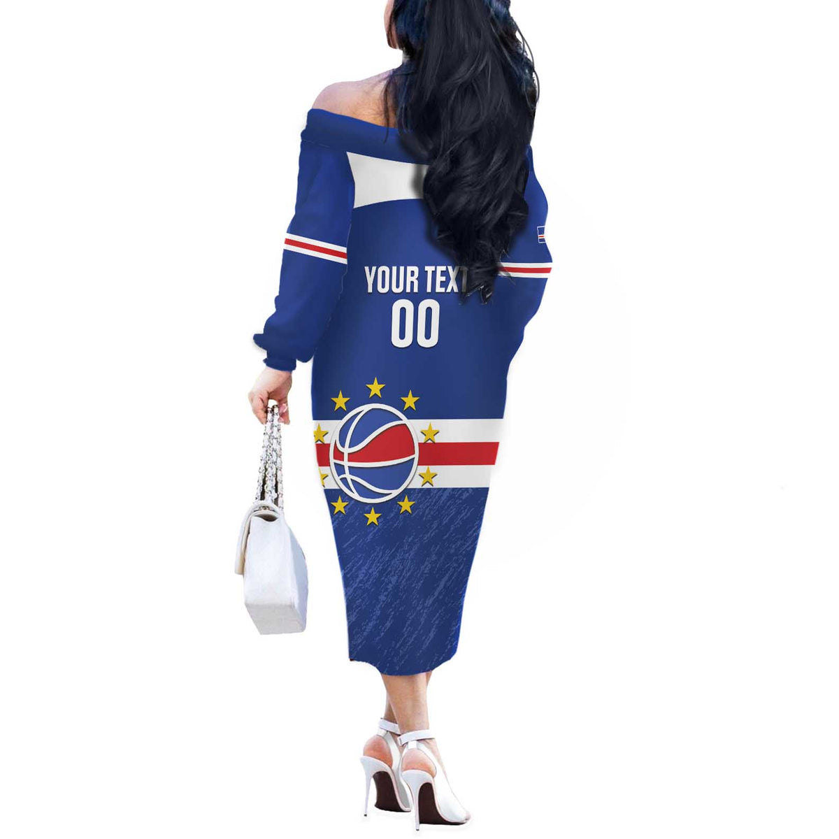 Cape Verde Basketball Custom Off The Shoulder Long Sleeve Dress Come On Blue Sharks - Wonder Print Shop