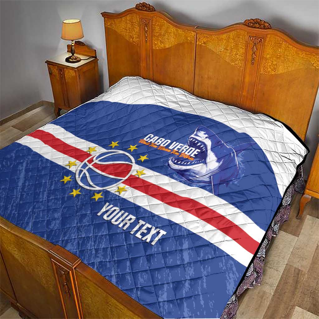 Cape Verde Basketball Custom Quilt Come On Blue Sharks - Wonder Print Shop