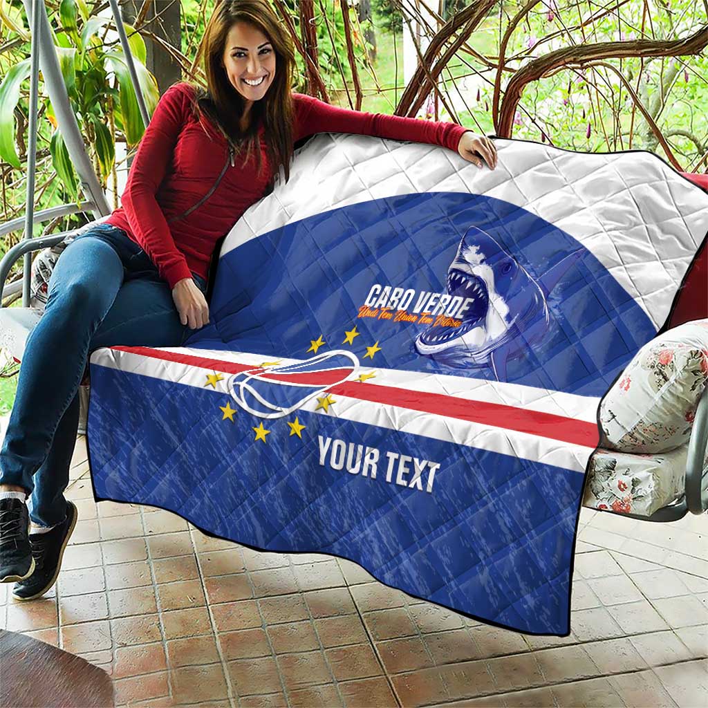 Cape Verde Basketball Custom Quilt Come On Blue Sharks - Wonder Print Shop