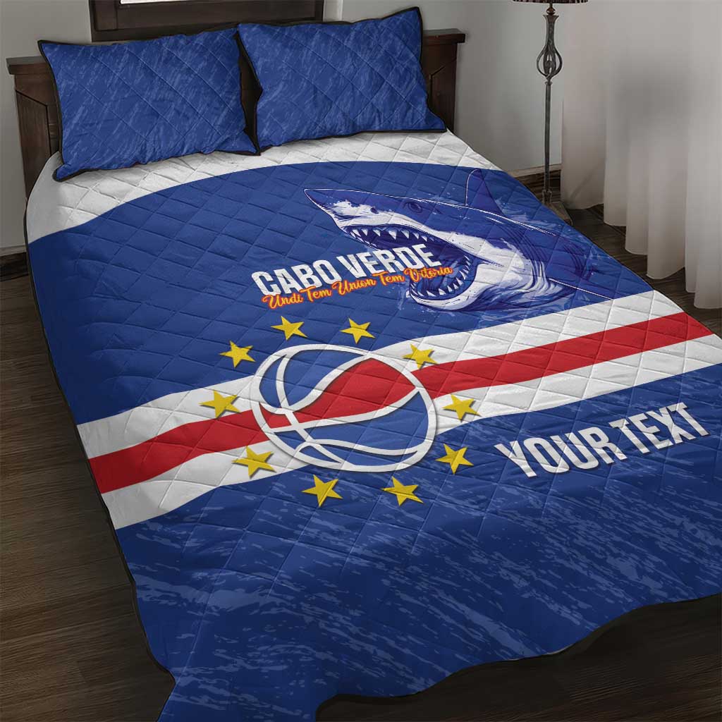 Cape Verde Basketball Custom Quilt Bed Set Come On Blue Sharks - Wonder Print Shop