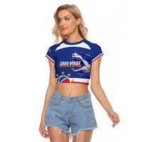 Cape Verde Basketball Custom Raglan Cropped T Shirt Come On Blue Sharks - Wonder Print Shop
