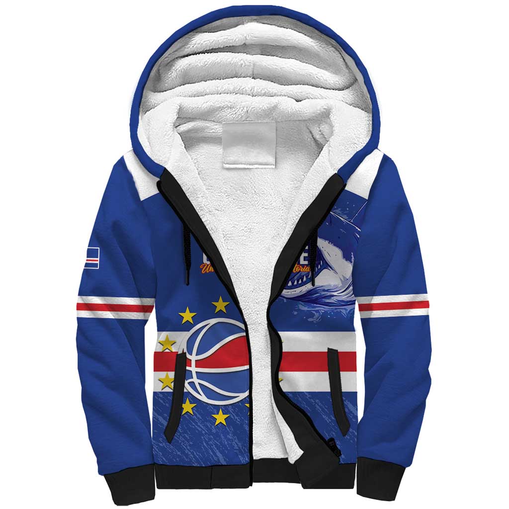 Cape Verde Basketball Custom Sherpa Hoodie Come On Blue Sharks - Wonder Print Shop