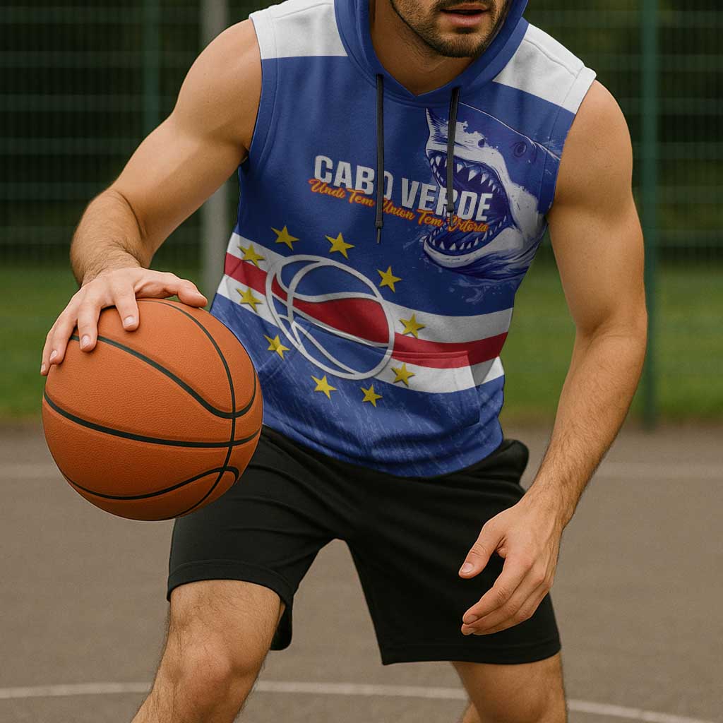 Cape Verde Basketball Custom Sleeveless Hoodie Come On Blue Sharks - Wonder Print Shop