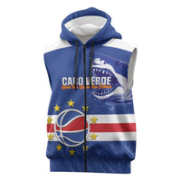 Cape Verde Basketball Custom Sleeveless Zip Hoodie Come On Blue Sharks - Wonder Print Shop