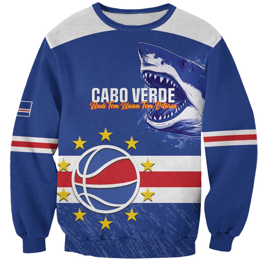 Cape Verde Basketball Custom Sweatshirt Come On Blue Sharks - Wonder Print Shop
