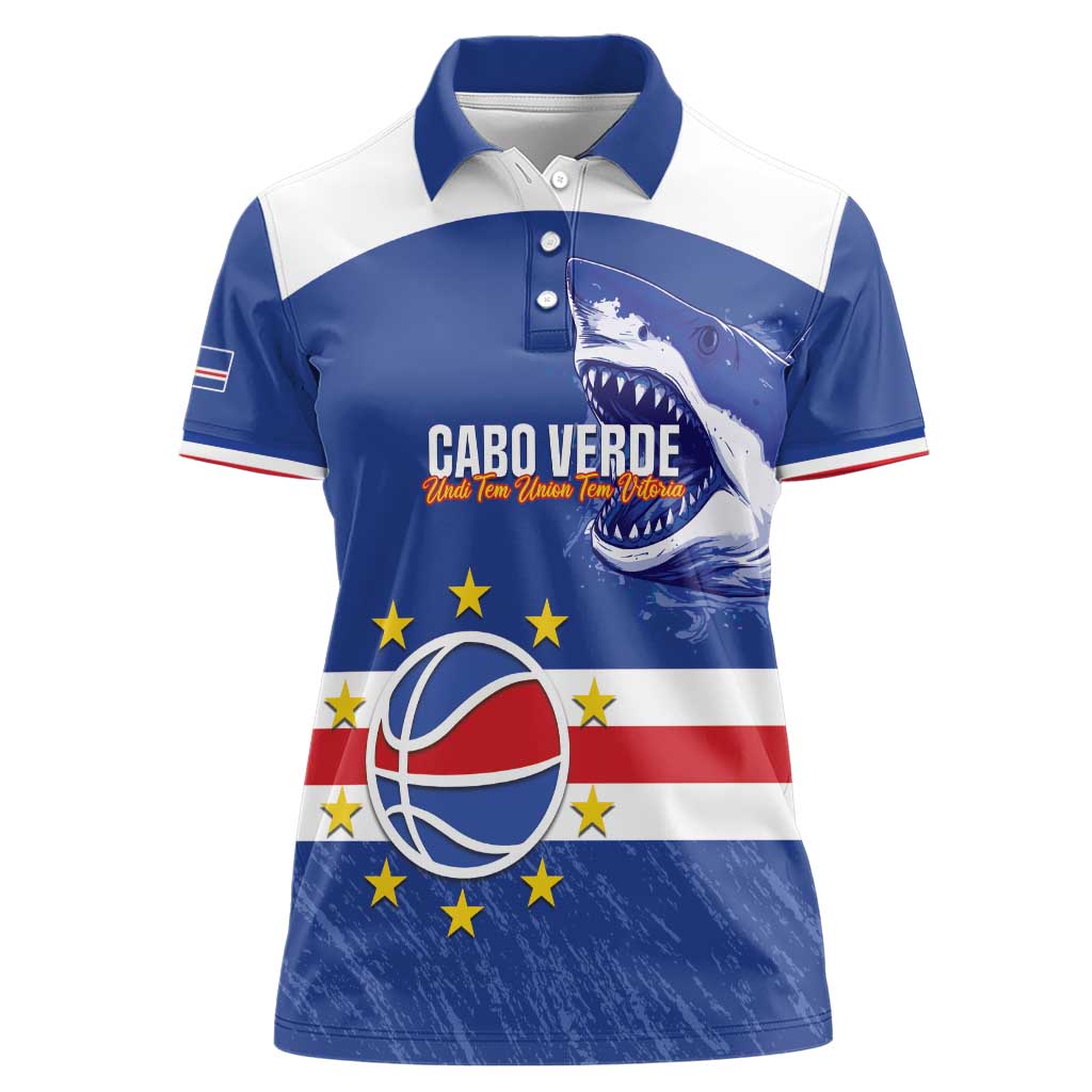 Cape Verde Basketball Custom Women Polo Shirt Come On Blue Sharks - Wonder Print Shop