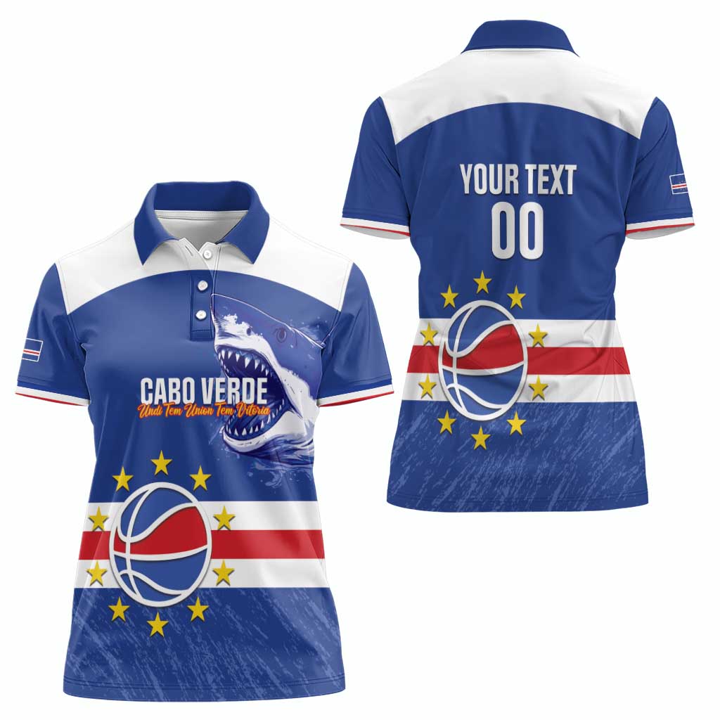 Cape Verde Basketball Custom Women Polo Shirt Come On Blue Sharks - Wonder Print Shop