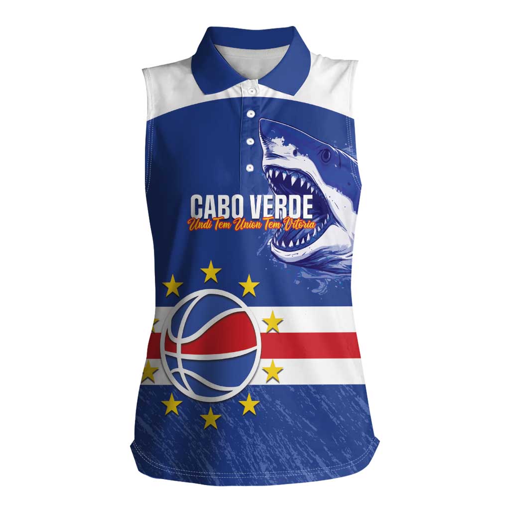 Cape Verde Basketball Custom Women Sleeveless Polo Shirt Come On Blue Sharks - Wonder Print Shop