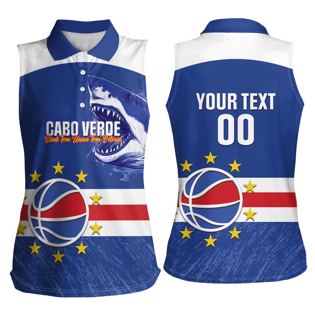 Cape Verde Basketball Custom Women Sleeveless Polo Shirt Come On Blue Sharks - Wonder Print Shop