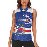 Cape Verde Basketball Custom Women Sleeveless Polo Shirt Come On Blue Sharks - Wonder Print Shop