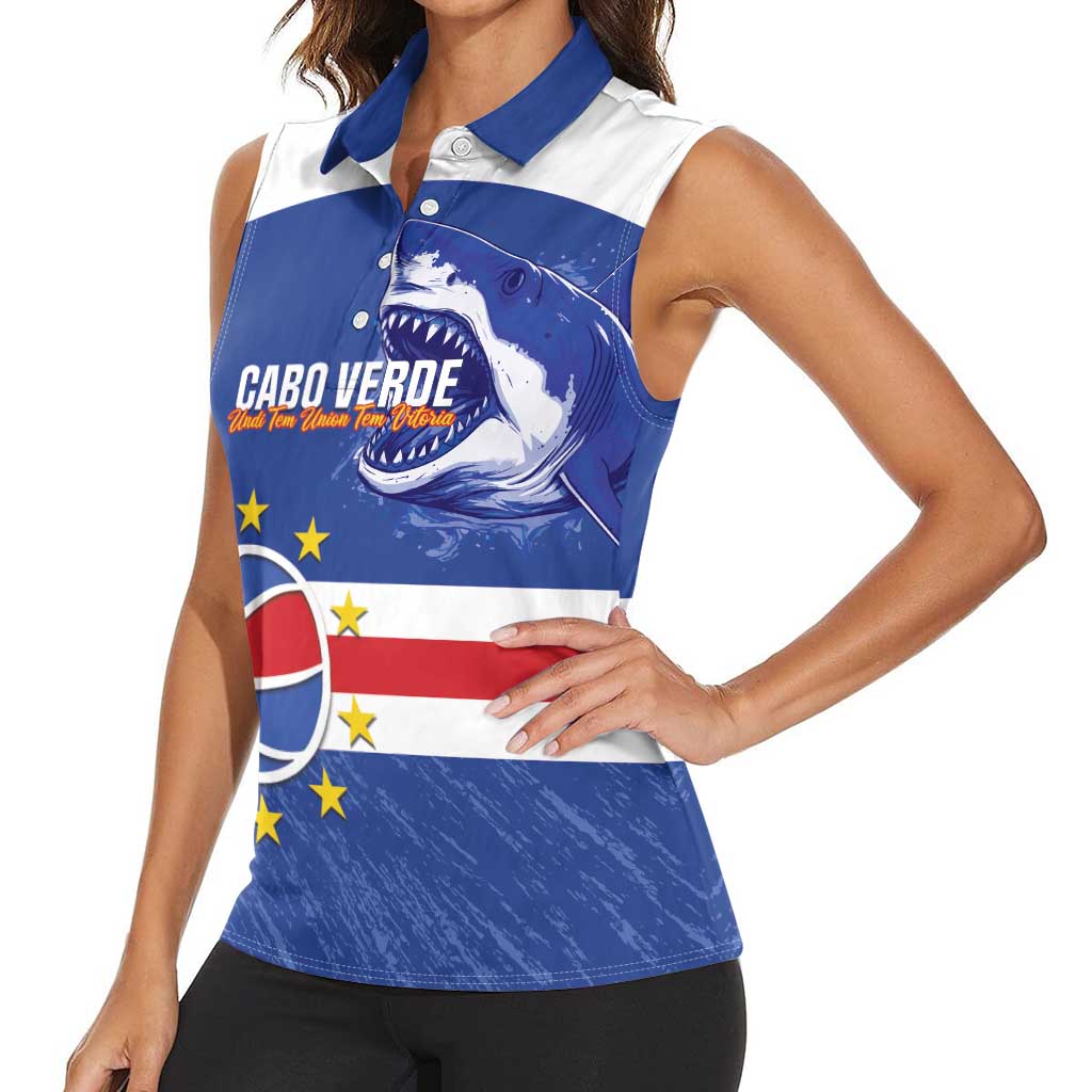 Cape Verde Basketball Custom Women Sleeveless Polo Shirt Come On Blue Sharks - Wonder Print Shop