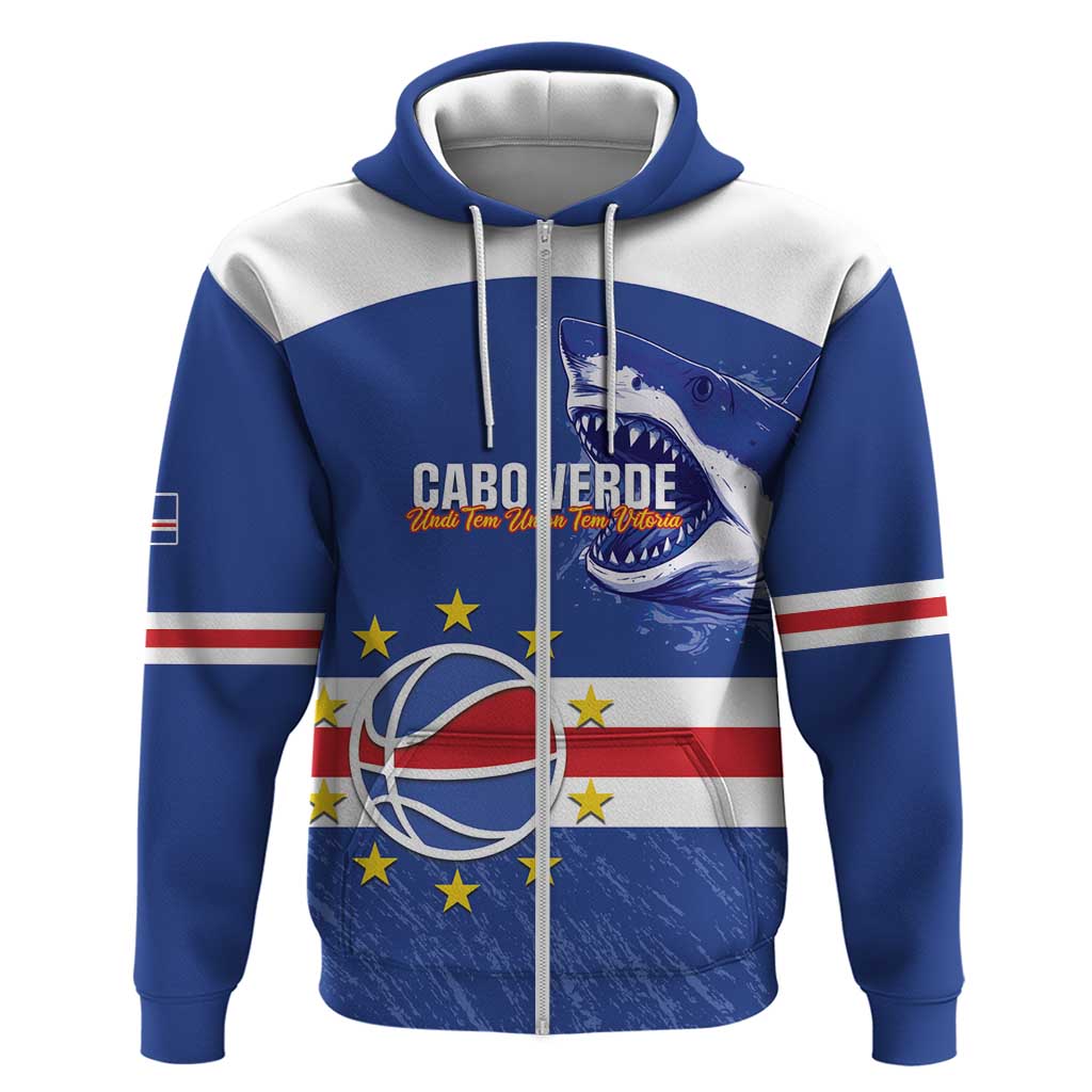 Cape Verde Basketball Custom Zip Hoodie Come On Blue Sharks - Wonder Print Shop