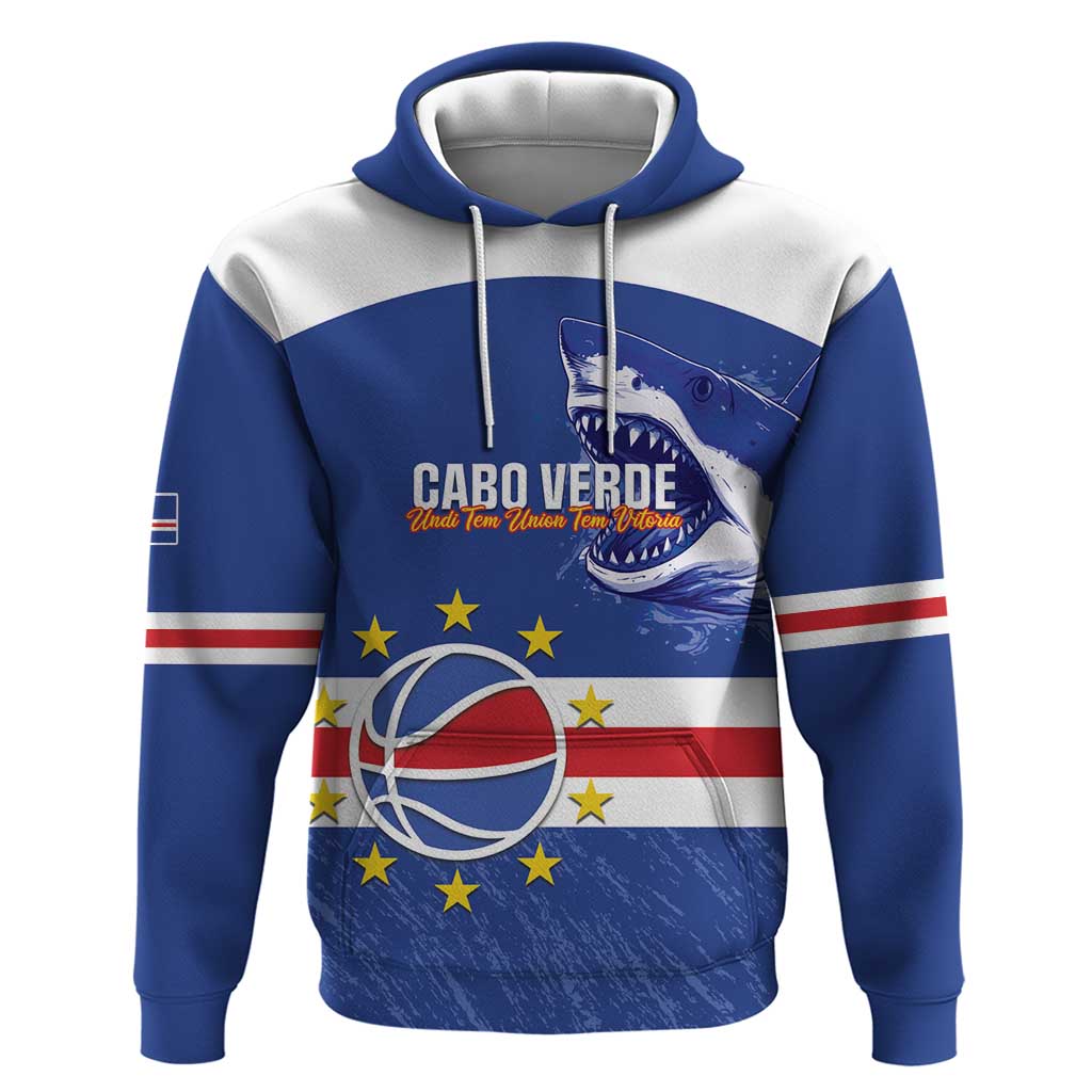 Cape Verde Basketball Custom Zip Hoodie Come On Blue Sharks - Wonder Print Shop