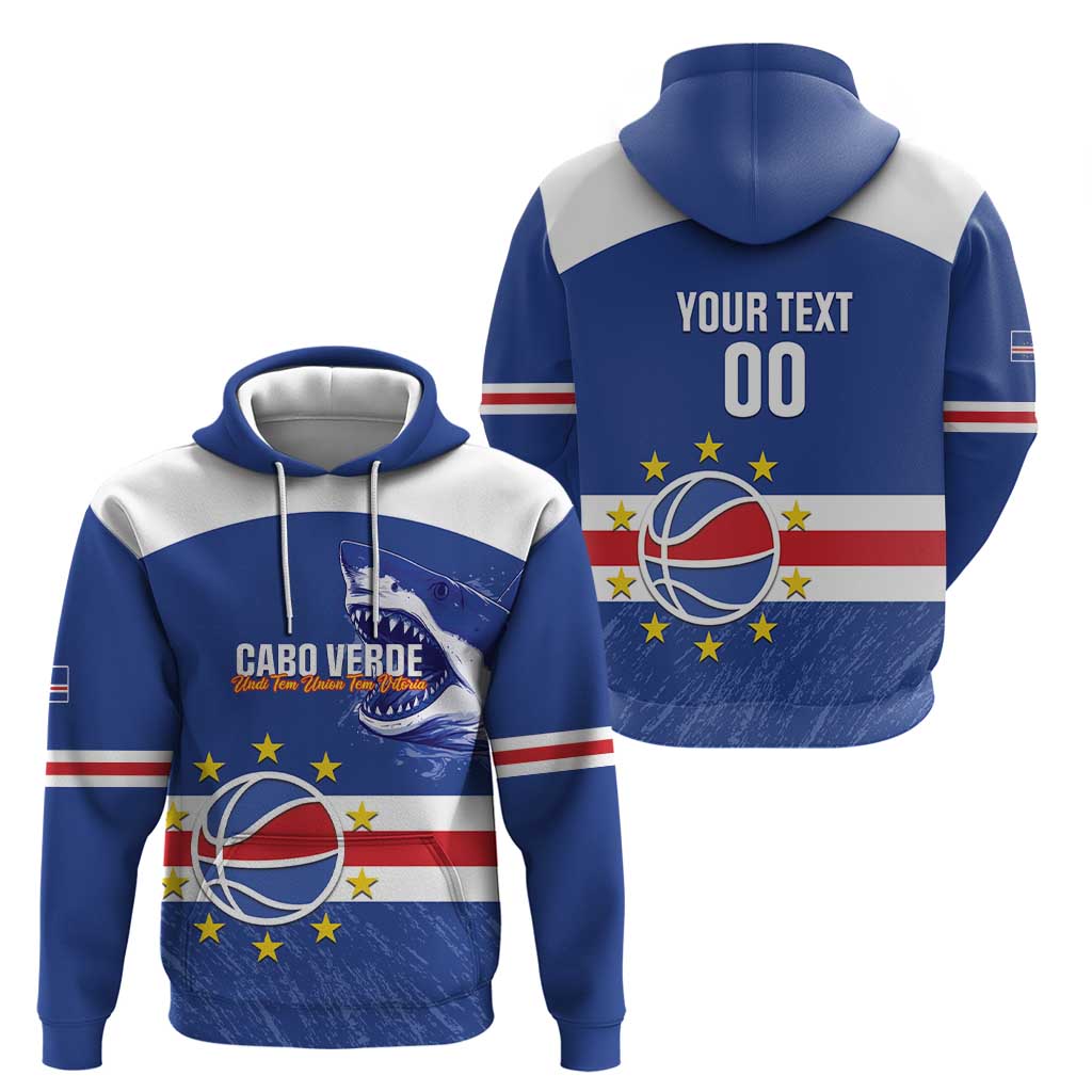 Cape Verde Basketball Custom Zip Hoodie Come On Blue Sharks - Wonder Print Shop