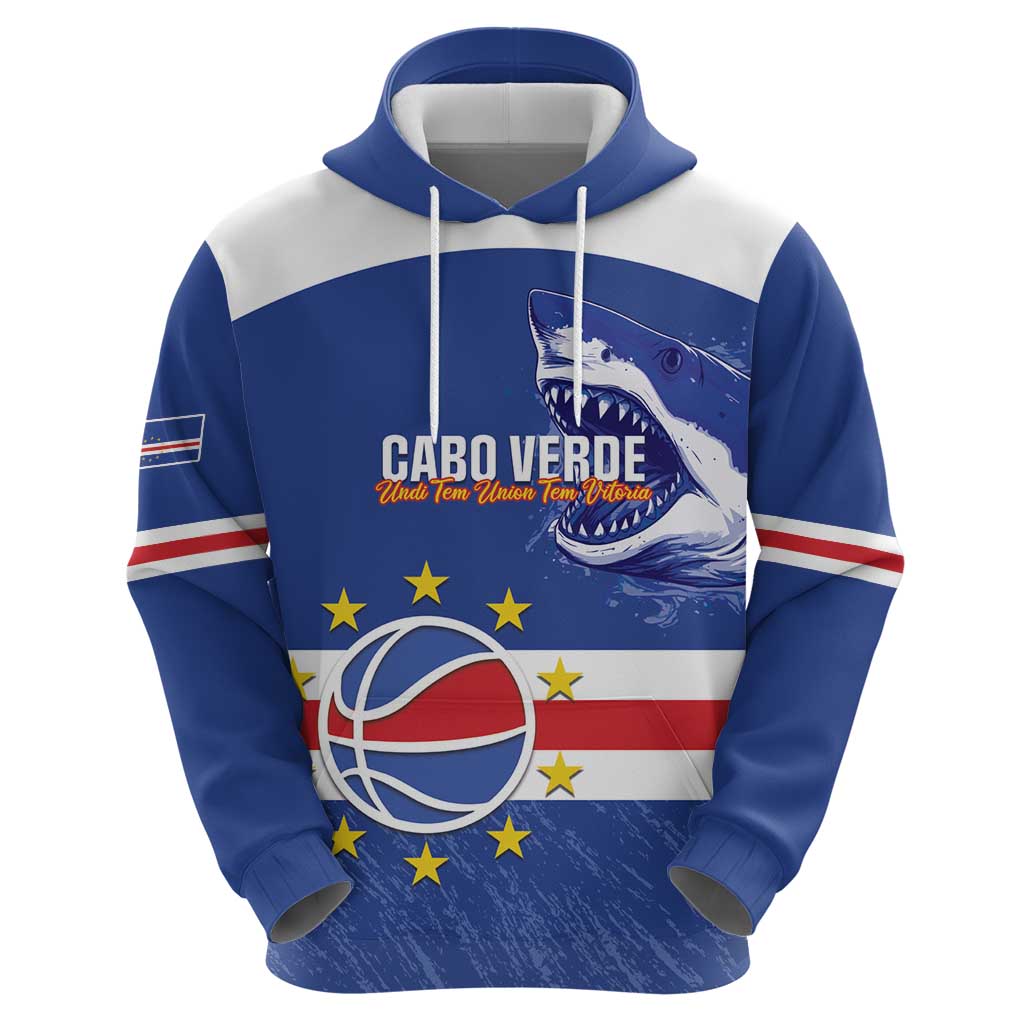 Cape Verde Basketball Custom Zip Hoodie Come On Blue Sharks - Wonder Print Shop