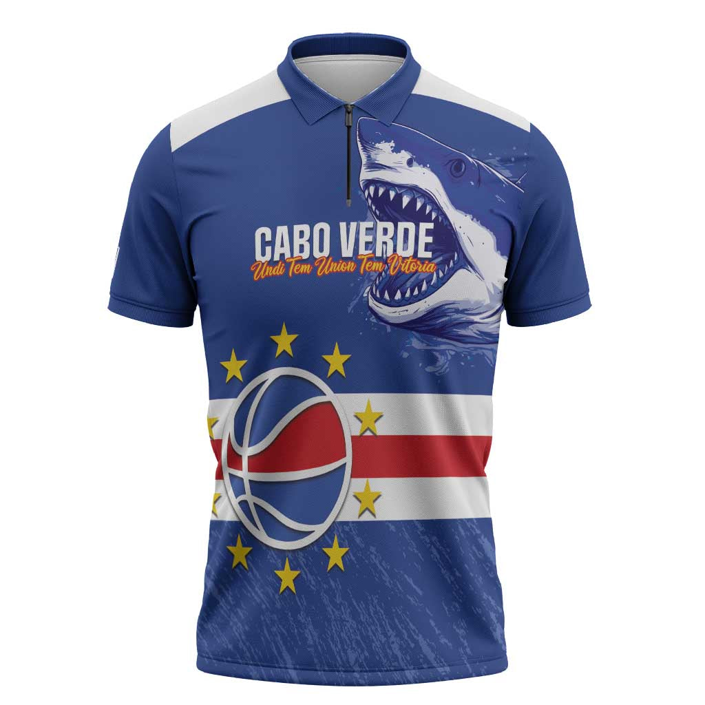 Cape Verde Basketball Custom Zipper Polo Shirt Come On Blue Sharks - Wonder Print Shop