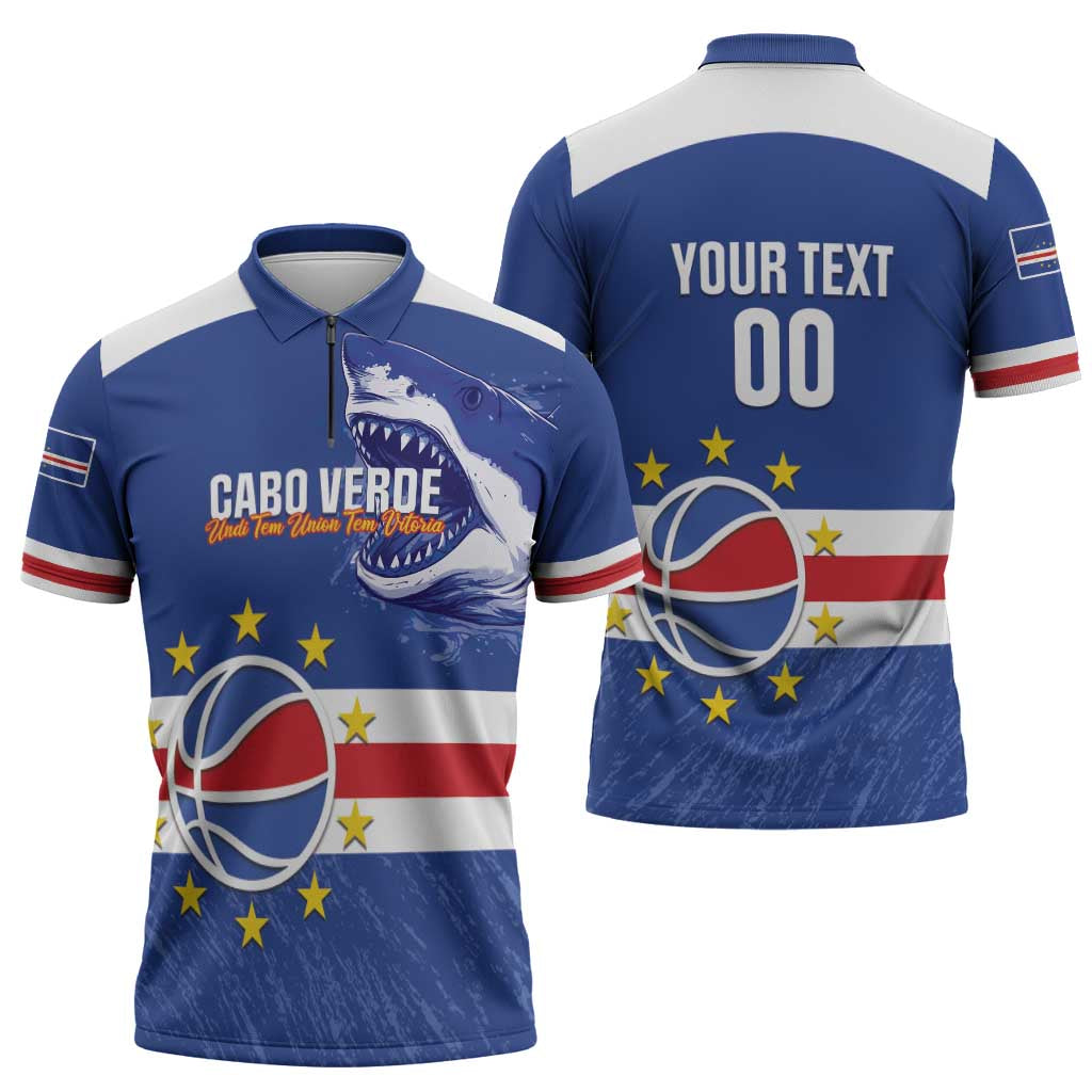 Cape Verde Basketball Custom Zipper Polo Shirt Come On Blue Sharks - Wonder Print Shop