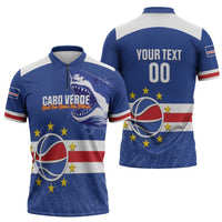Cape Verde Basketball Custom Zipper Polo Shirt Come On Blue Sharks - Wonder Print Shop