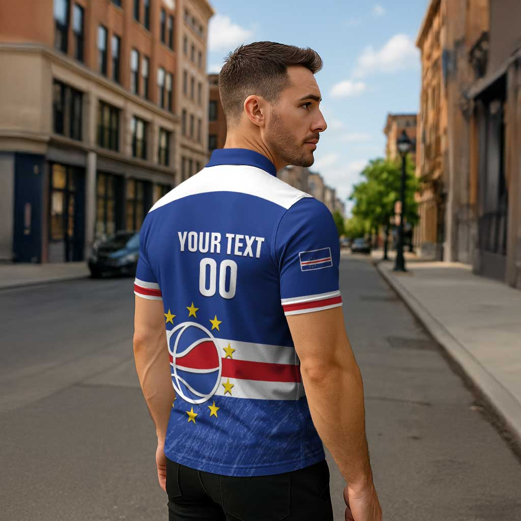 Cape Verde Basketball Custom Zipper Polo Shirt Come On Blue Sharks - Wonder Print Shop