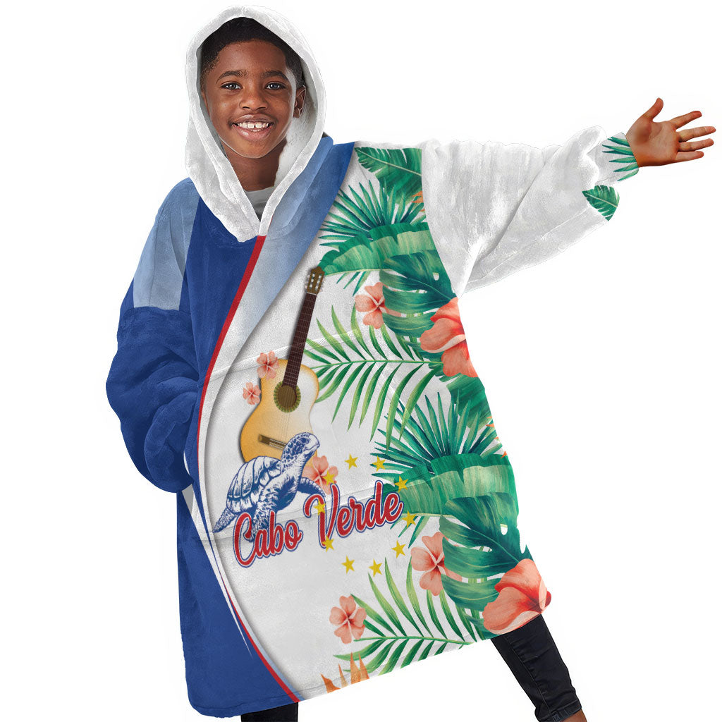 Cavaquinho Cabo Verde Kid Wearable Blanket Hoodie Cape Verdean Instrument Tropical Sea Turtle