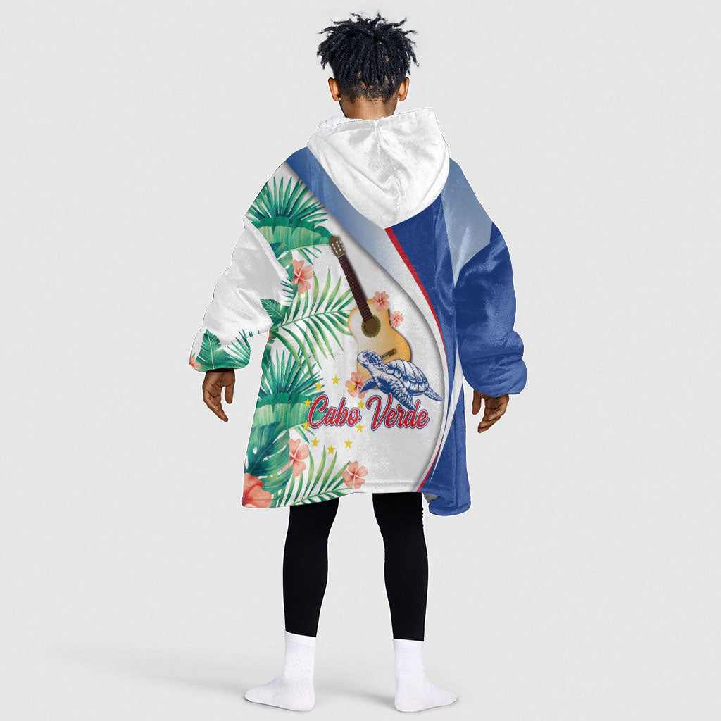 Cavaquinho Cabo Verde Kid Wearable Blanket Hoodie Cape Verdean Instrument Tropical Sea Turtle