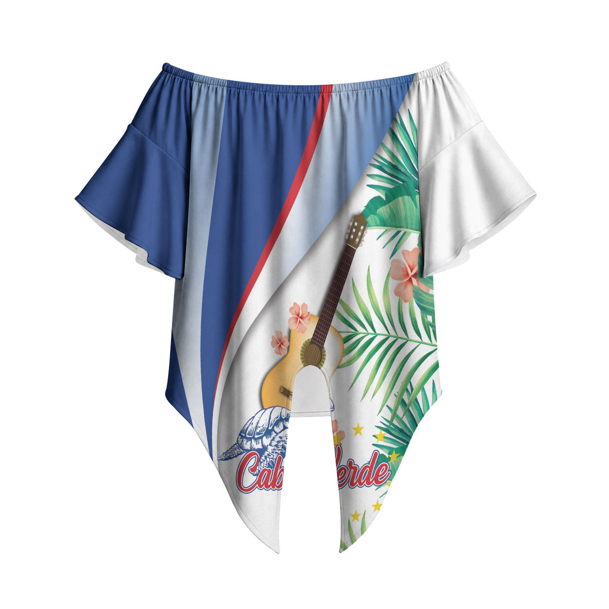 Cavaquinho Cabo Verde Off Shoulder Wrap Waist Top Cape Verdean Instrument Tropical Sea Turtle