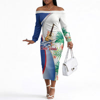 Cavaquinho Cabo Verde Off The Shoulder Long Sleeve Dress Cape Verdean Instrument Tropical Sea Turtle