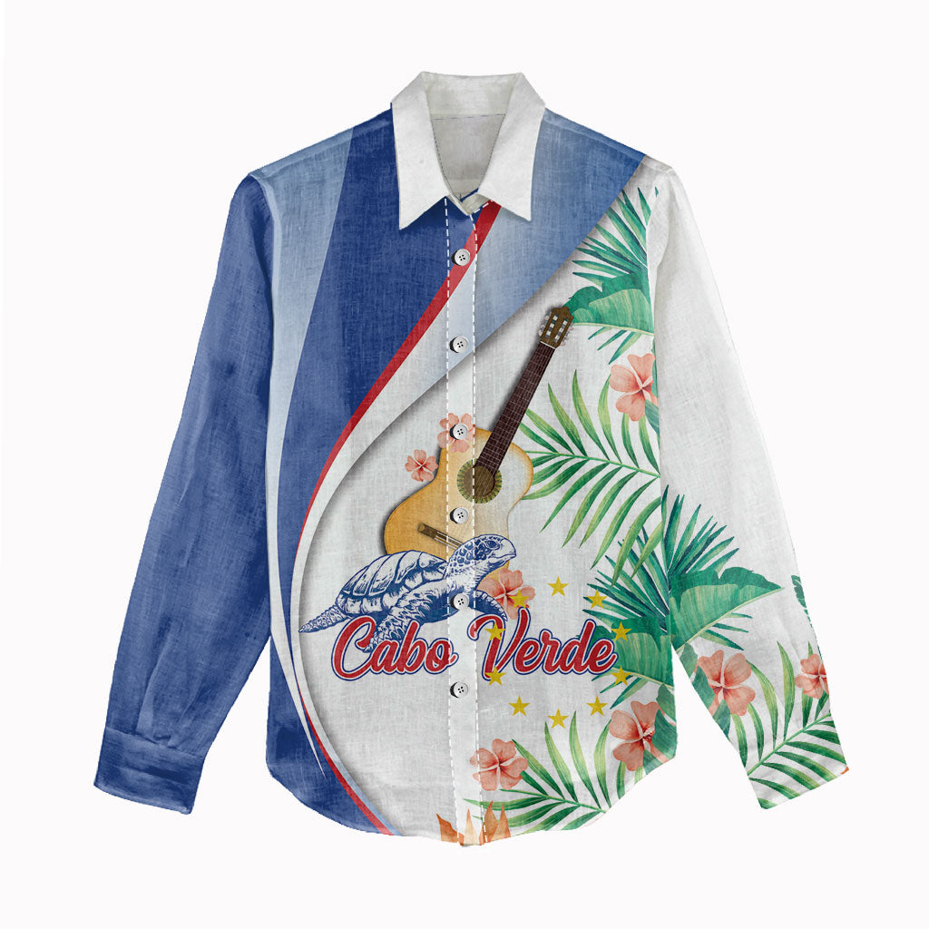 Cavaquinho Cabo Verde Women Casual Shirt Cape Verdean Instrument Tropical Sea Turtle
