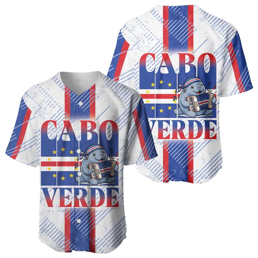 Accordion Gaita Cabo Verde Baseball Jersey Cape Verdean Instrument Cute Manatee