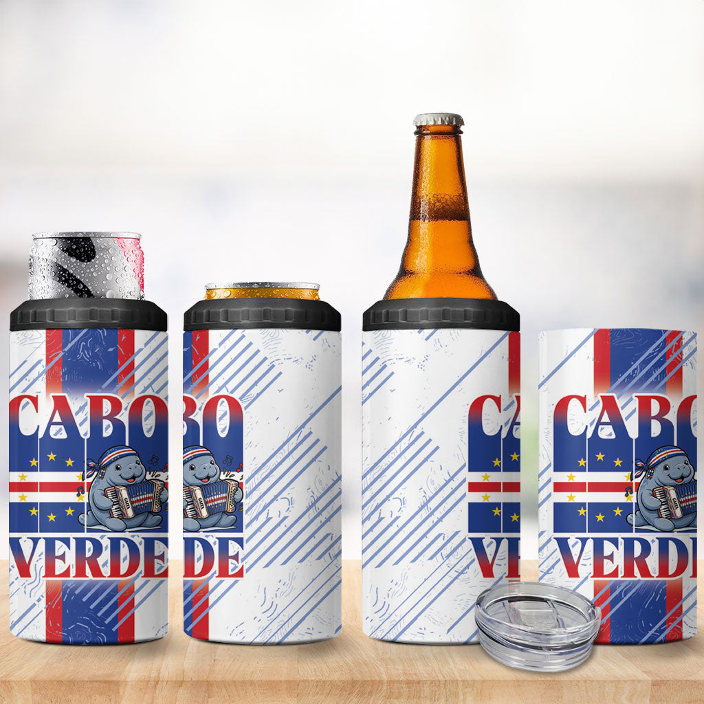 Accordion Gaita Cabo Verde 4 in 1 Can Cooler Tumbler Cape Verdean Instrument Cute Manatee