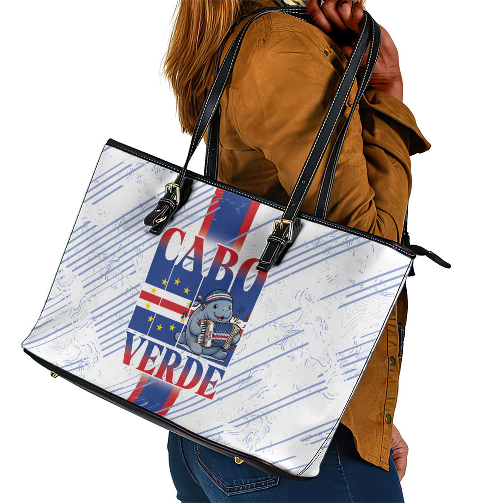 Accordion Gaita Cabo Verde Leather Tote Bag Cape Verdean Instrument Cute Manatee