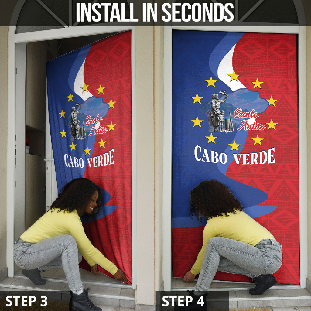 Santo Antao Cabo Verde Door Cover Map With Me Maia Statue African Pattern