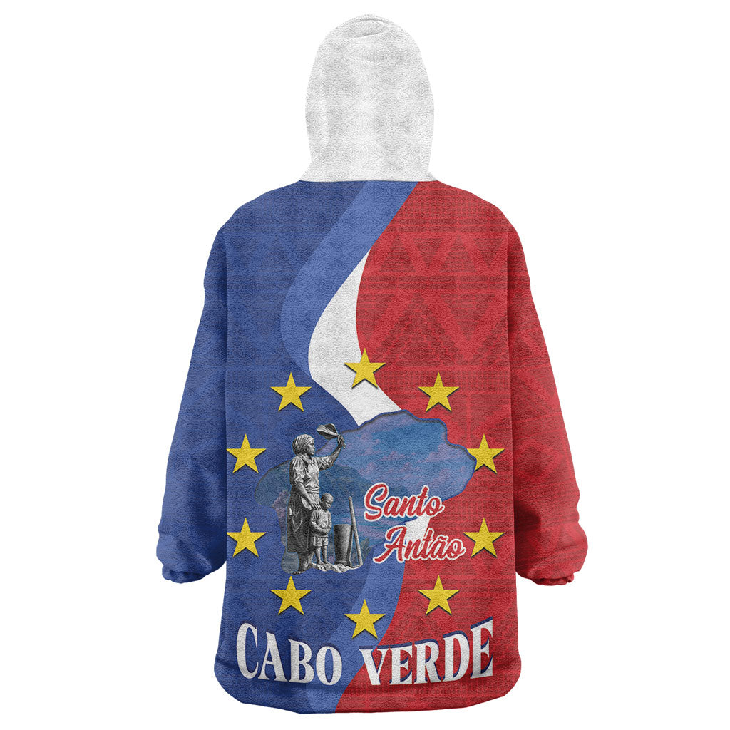 Santo Antao Cabo Verde Kid Wearable Blanket Hoodie Map With Me Maia Statue African Pattern