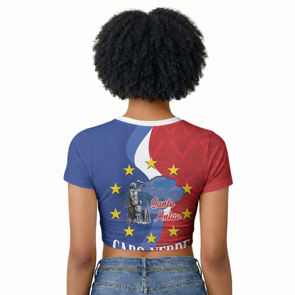 Santo Antao Cabo Verde Raglan Cropped T shirt Map With Me Maia Statue African Pattern