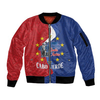 Santo Antao Cabo Verde Sleeve Zip Bomber Jacket Map With Me Maia Statue African Pattern