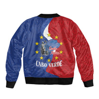 Santo Antao Cabo Verde Sleeve Zip Bomber Jacket Map With Me Maia Statue African Pattern