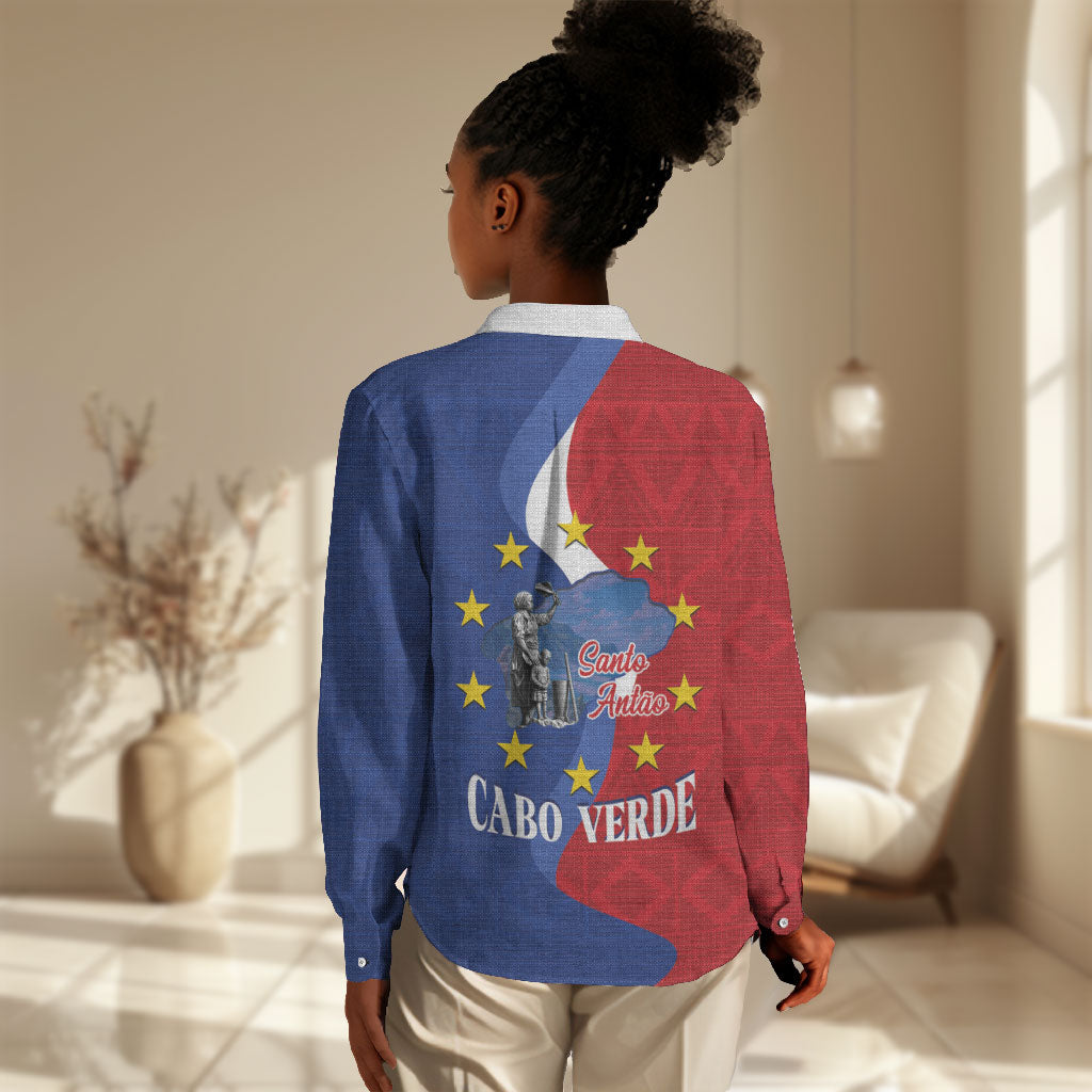 Santo Antao Cabo Verde Women Casual Shirt Map With Me Maia Statue African Pattern