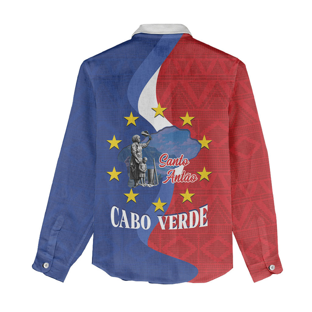 Santo Antao Cabo Verde Women Casual Shirt Map With Me Maia Statue African Pattern