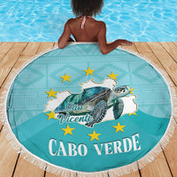 Sao Vincente Cabo Verde Beach Blanket Map With Sea Turtle African Pattern