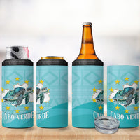 Sao Vincente Cabo Verde 4 in 1 Can Cooler Tumbler Map With Sea Turtle African Pattern