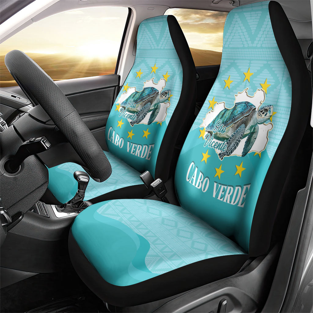 Sao Vincente Cabo Verde Car Seat Cover Map With Sea Turtle African Pattern
