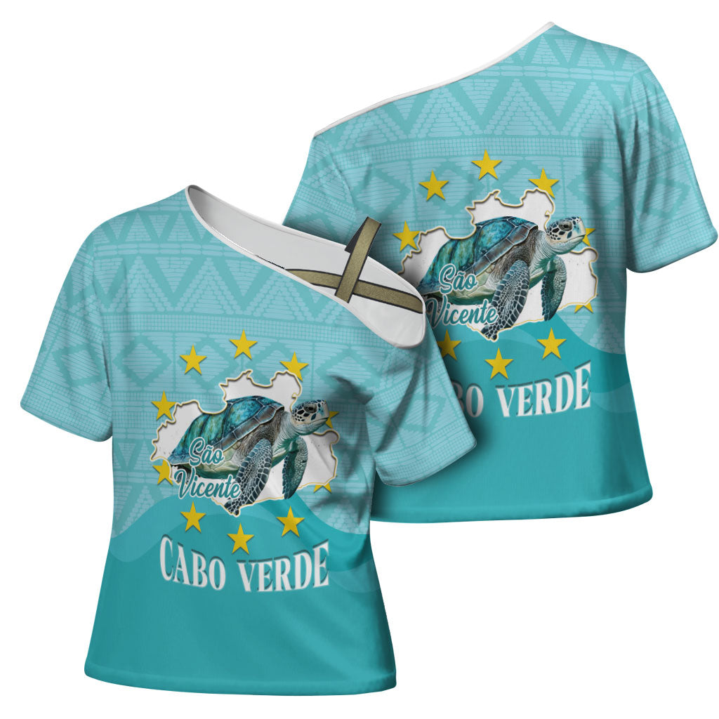 Sao Vincente Cabo Verde Cross Shoulder Shirt Map With Sea Turtle African Pattern