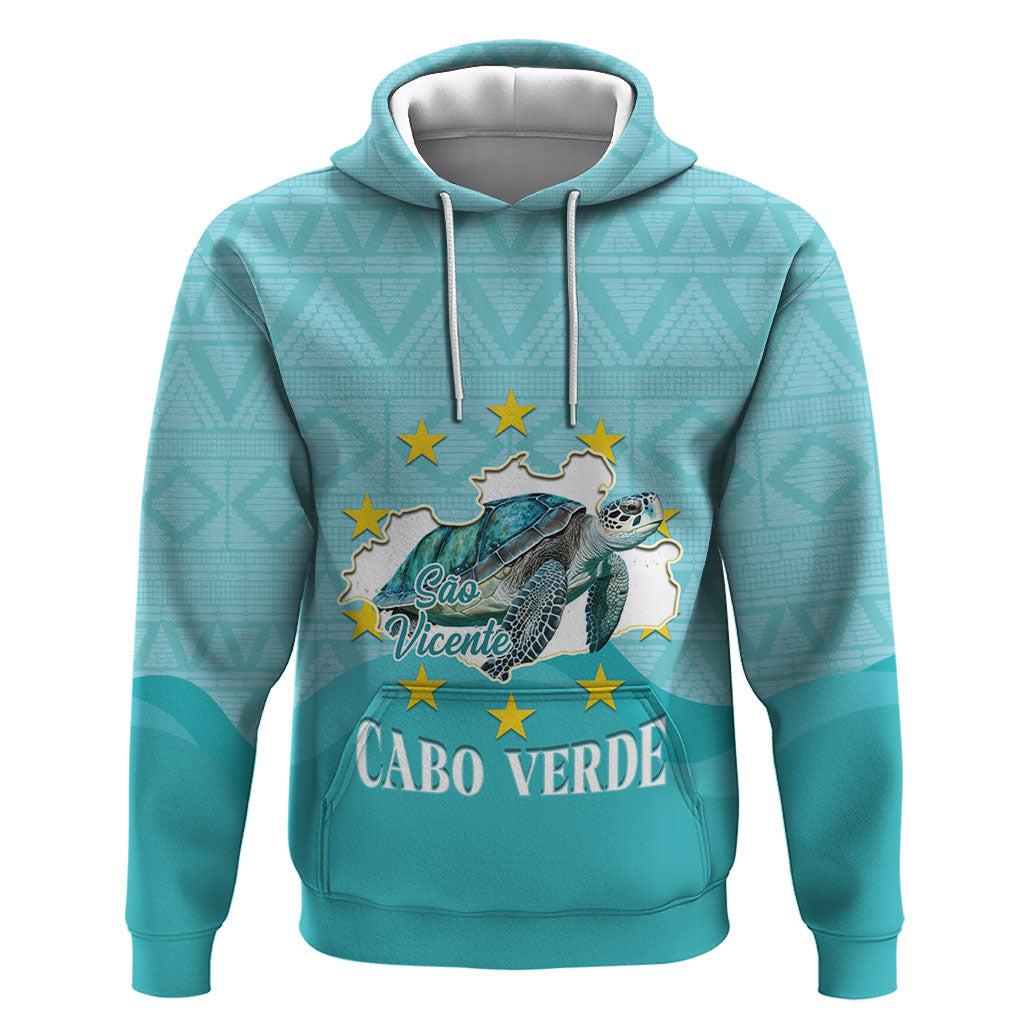 Sao Vincente Cabo Verde Hoodie Map With Sea Turtle African Pattern