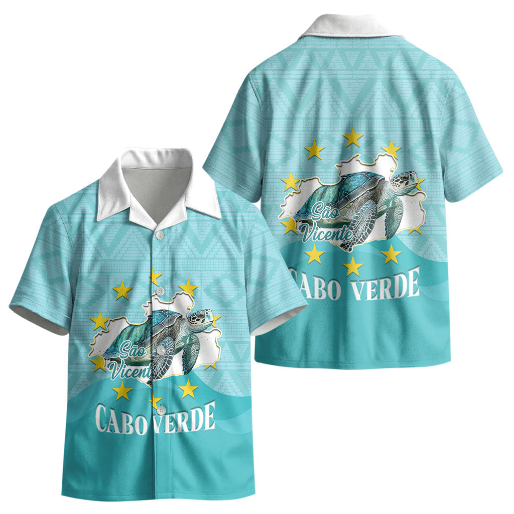 Sao Vincente Cabo Verde Kid Hawaiian Shirt Map With Sea Turtle African Pattern